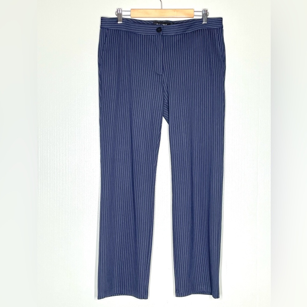 Betabrand straight leg dress pants trousers stripe Steel blue women Sz 10 Petite